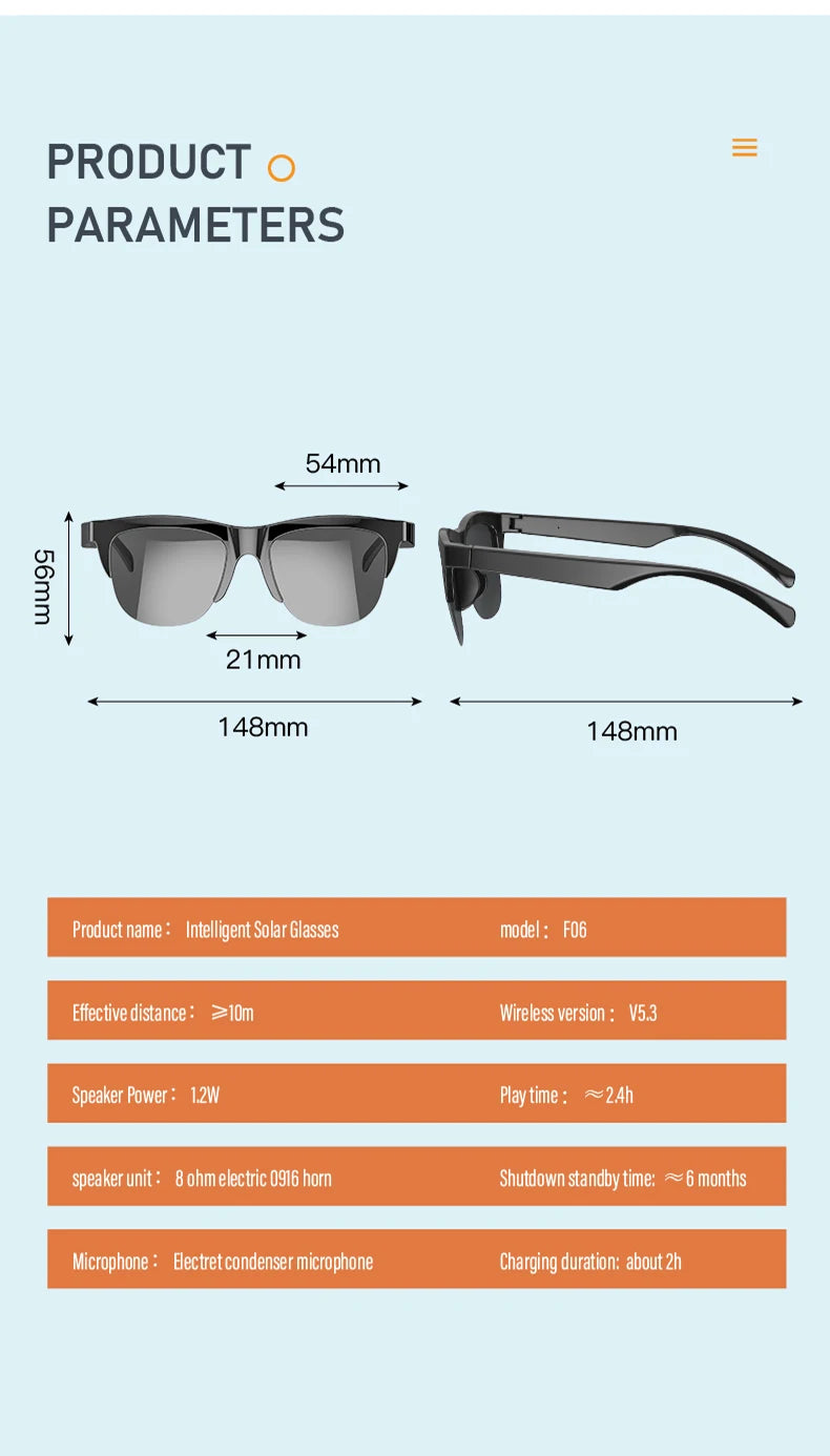 Bluetooth Smart Glasses with Bone Conduction Audio